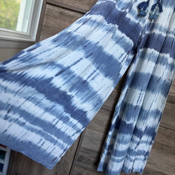 Surf Gypsy Blue & White Flowy Wide Leg Tie-Dye Palazzo Pants Women's M - Picture 3 of 9